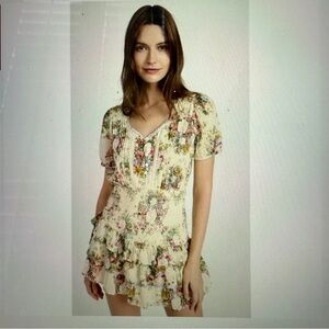 NWT LoveShackFancy Keelin Dress Shining Gemstone, Size S. Floral Tiered Mini.
